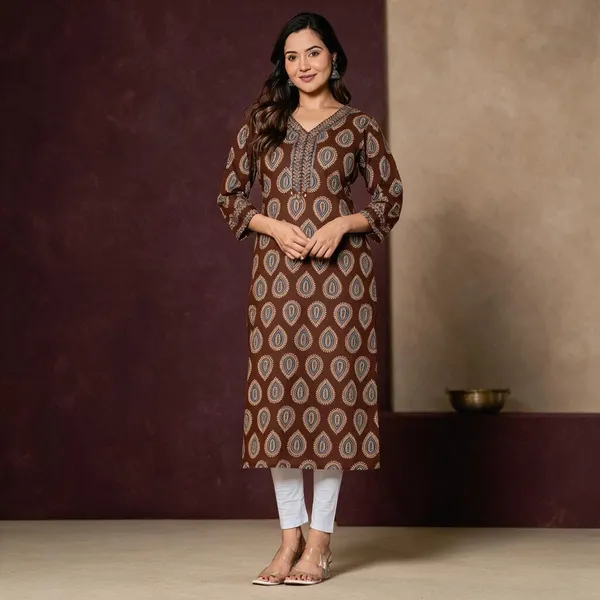Brown_Printed_Straight_Kurta_For_Women