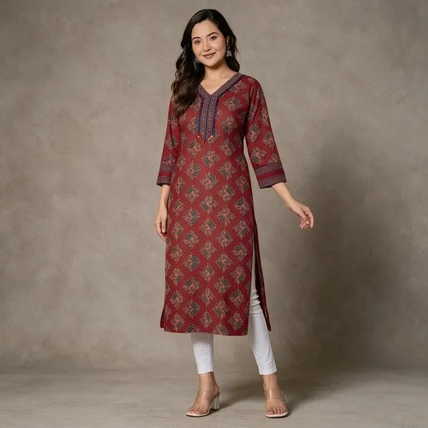 Maroon_Printed_Straight_Kurta_For_Women