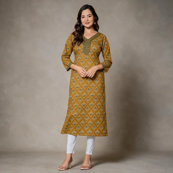 Mustard_Printed_Straight_Kurta_For_Women
