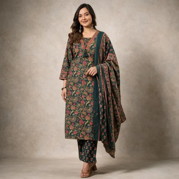 Green_Floral_Print_Kurta_Set_For_Women