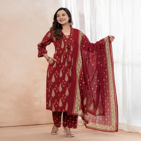 Red_Printed_Straight_Kurta_Set_For_Women