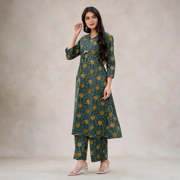 Teal_Printed_Straight_Kurta_Set_For_Women