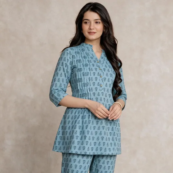 Blue_Printed_Straight_Kurta_Pant_Set_For_Women
