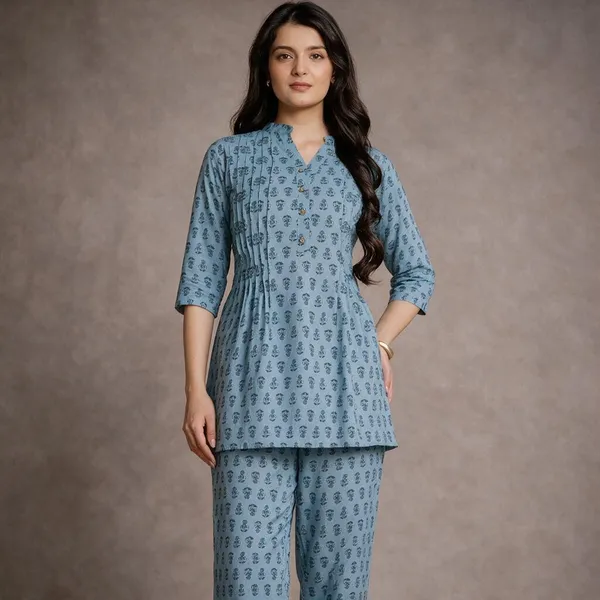 Blue_Printed_Straight_Kurta_Pant_Set_For_Women