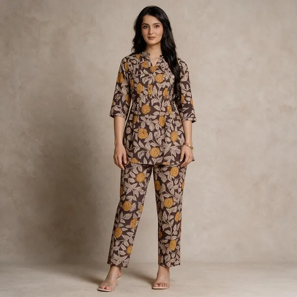Brown_Printed_Straight_Kurta_Pant_Set_For_Women