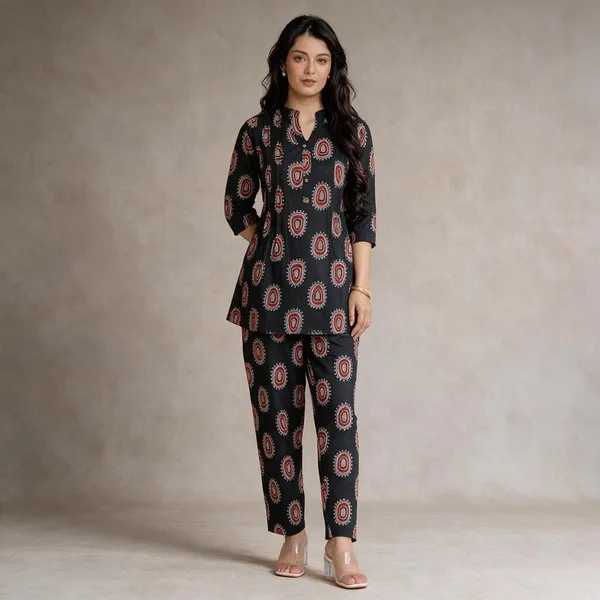 Navy_Printed_Straight_Kurta_Pant_Set_For_Women