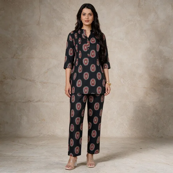 Navy_Printed_Straight_Kurta_Pant_Set_For_Women