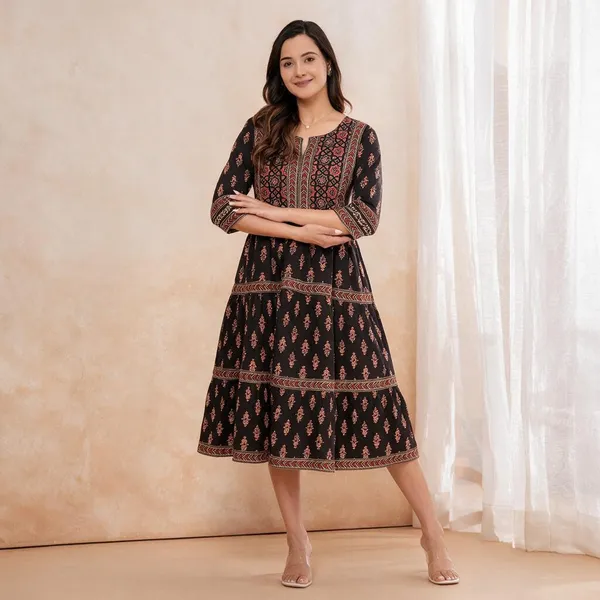 Black_Printed_Fit_And_Flare_Dress_For_Women
