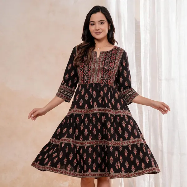 Black_Printed_Fit_And_Flare_Dress_For_Women