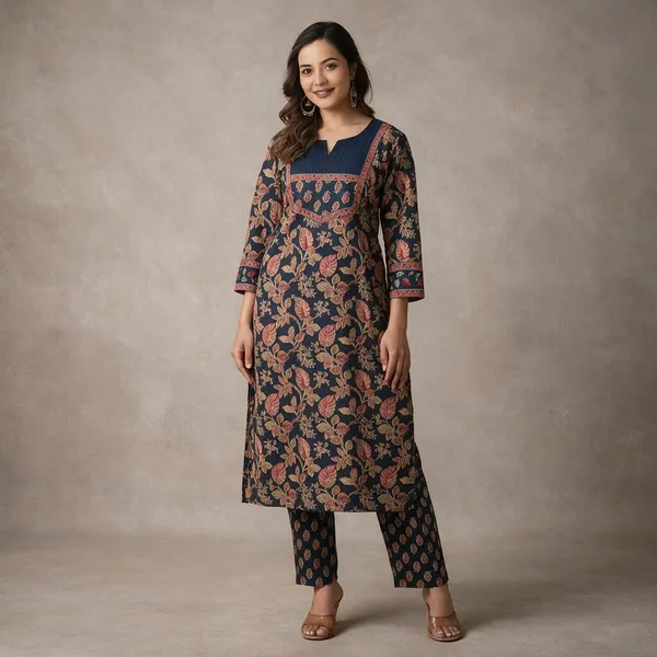 Navy_Blue_Floral_Print_Straight_Kurta_Set_For_Women