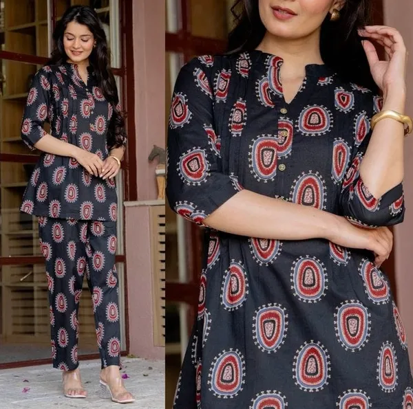 Navy_Printed_Straight_Kurta_Pant_Set_For_Women