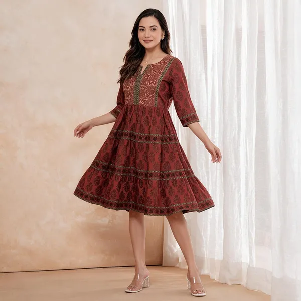 Red_Printed_A-Line_Dress_For_Women