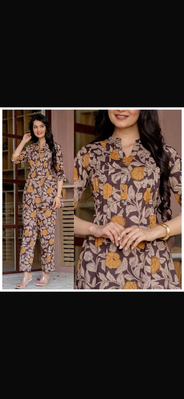 Brown_Printed_Straight_Kurta_Pant_Set_For_Women