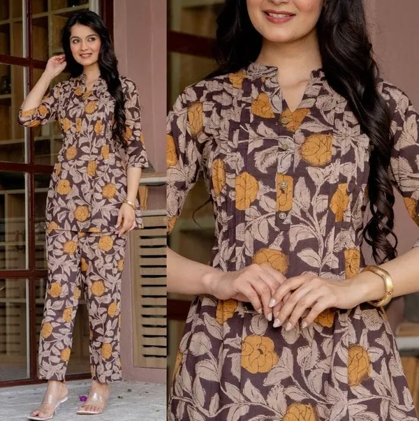 Brown_Printed_Straight_Kurta_Pant_Set_For_Women