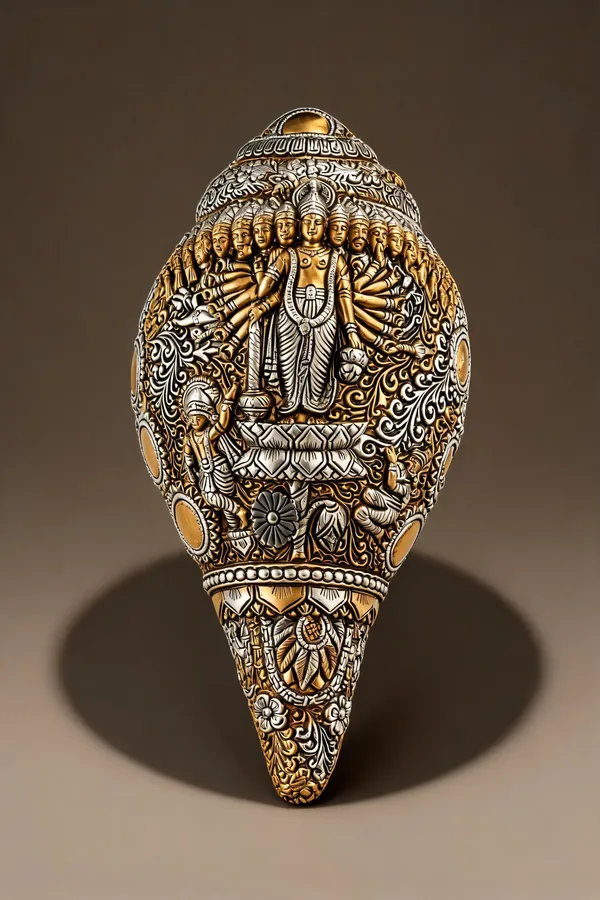 Pure_Gold_&_Silver_Plated_&_24K_Gold_Plated_Vishnu_Virat_Roop_Shankh_|_Sacred_9_Inch_Dual-Tone_Conch_Shell_|_Vastu_Showpiece_For_Success_&_Wealth_|_Auspicious_Pooja_Gift