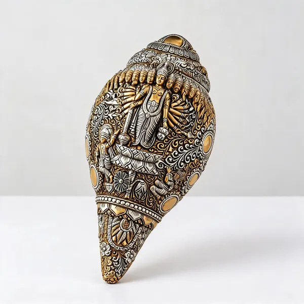 Pure_Gold_&_Silver_Plated_&_24K_Gold_Plated_Vishnu_Virat_Roop_Shankh_|_Sacred_9_Inch_Dual-Tone_Conch_Shell_|_Vastu_Showpiece_For_Success_&_Wealth_|_Auspicious_Pooja_Gift