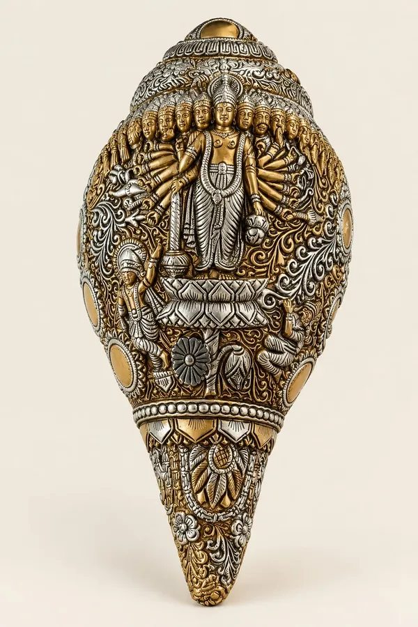 Pure_Gold_&_Silver_Plated_&_24K_Gold_Plated_Vishnu_Virat_Roop_Shankh_|_Sacred_9_Inch_Dual-Tone_Conch_Shell_|_Vastu_Showpiece_For_Success_&_Wealth_|_Auspicious_Pooja_Gift