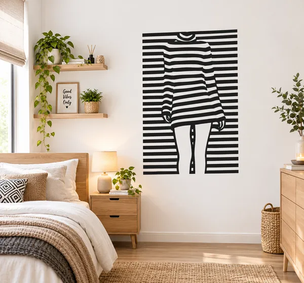 Monochrome_Modern_Striped_Woman_Wall_Art