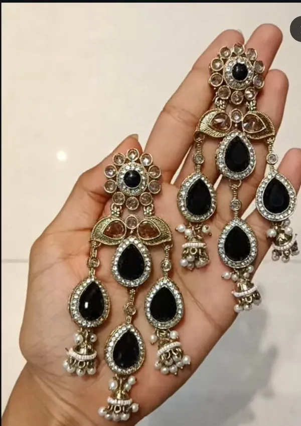 Black_Gold_Brass_Statement_Drop_Earrings_For_Women