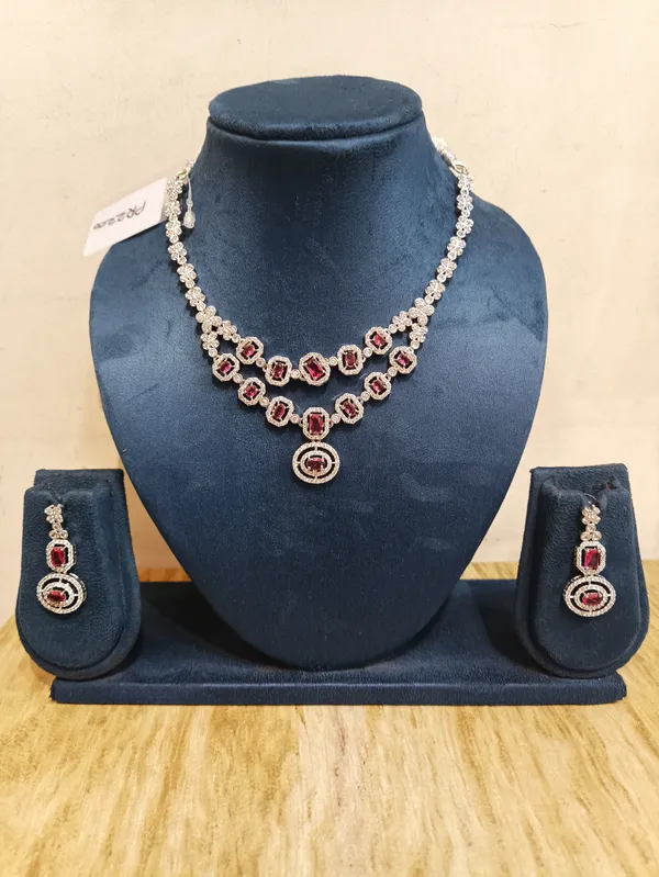 Silver_Brass_Red_Stone_Necklace_And_Earrings_Set_For_Women