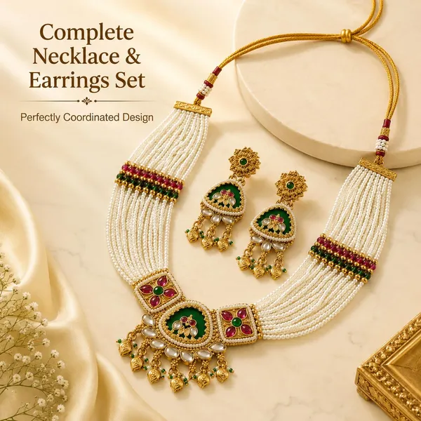 Multicolor_Gold_Plated_Brass_Multi-Strand_Pearl_Necklace_Set_For_Women