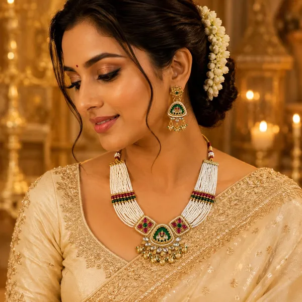 Multicolor_Gold_Plated_Brass_Multi-Strand_Pearl_Necklace_Set_For_Women