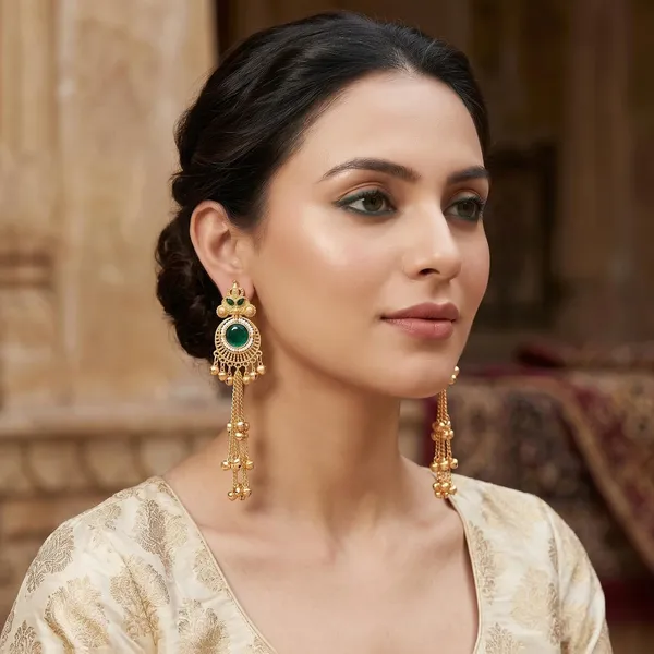 Green_Gold_Plated_Brass_Kashmiri_Chain_Drop_Jhumka_Earrings_For_Women