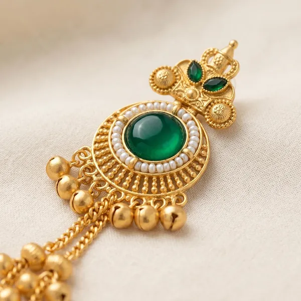 Green_Gold_Plated_Brass_Kashmiri_Chain_Drop_Jhumka_Earrings_For_Women