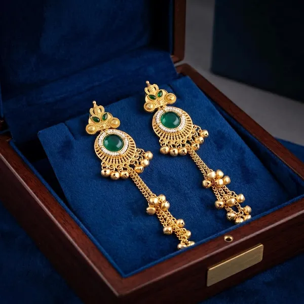 Green_Gold_Plated_Brass_Kashmiri_Chain_Drop_Jhumka_Earrings_For_Women