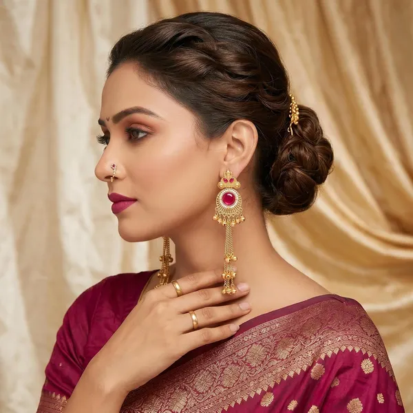 Magenta_Brass_Antique_Gold_Kashmiri_Chain_Jhumka_Earrings_For_Women