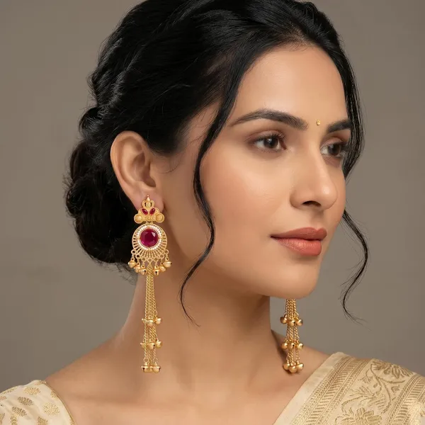 Magenta_Brass_Antique_Gold_Kashmiri_Chain_Jhumka_Earrings_For_Women