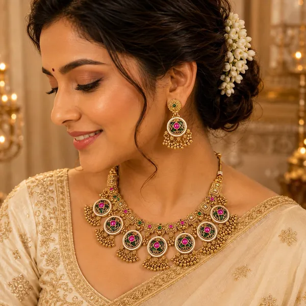 Antique_Gold_Brass_Meenakari_Choker_Necklace_Set_For_Women