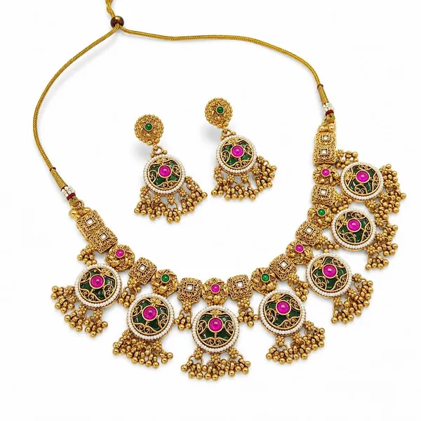 Antique_Gold_Brass_Meenakari_Choker_Necklace_Set_For_Women