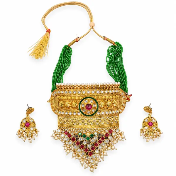 Gold_Brass_Kundan_Pearl_Choker_Necklace_Set_For_Women