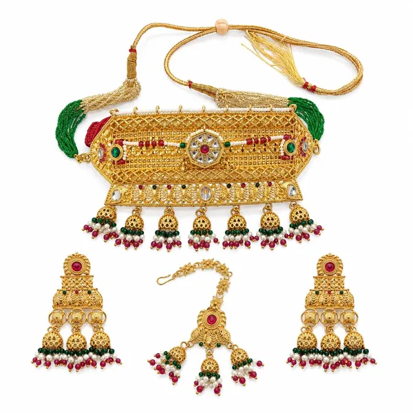 Gold_Brass_Kundan_Floral_Choker_Jewelry_Set_For_Women