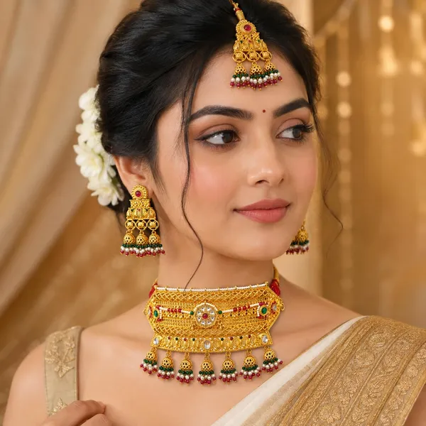 Gold_Brass_Kundan_Floral_Choker_Jewelry_Set_For_Women