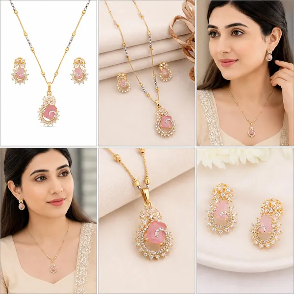 Two-Tone_Gold_Silver_Brass_Pink_Enamel_Ad_Pendant_Necklace_Set_For_Women
