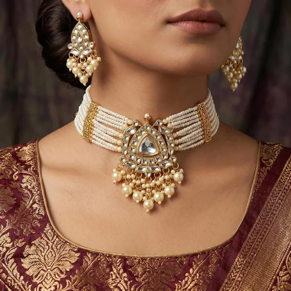 Antique_Gold_White_Brass_Pearl_Kundan_Choker_Necklace_Set_For_Women