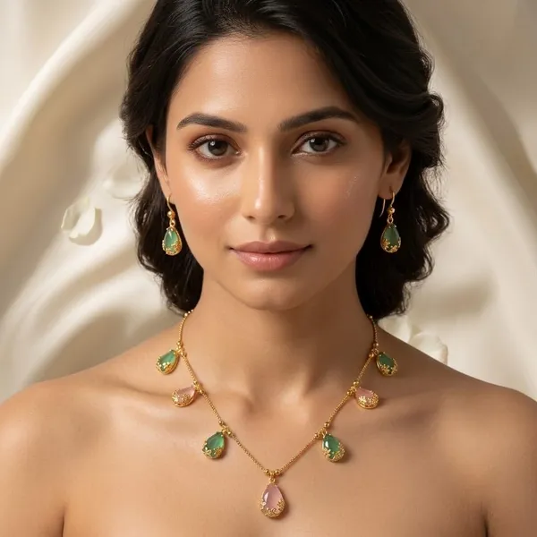 Mint_Pink_Gold_Plated_Brass_Filigree_Jewellery_Set_For_Women