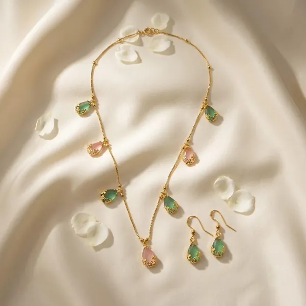 Mint_Pink_Gold_Plated_Brass_Filigree_Jewellery_Set_For_Women