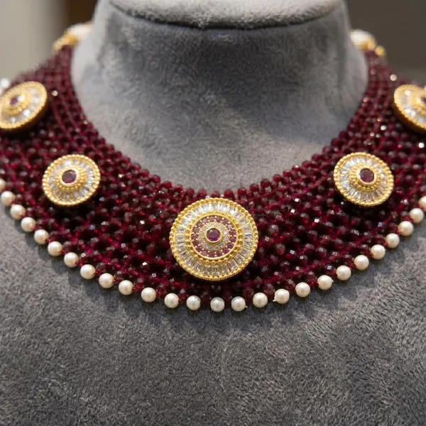 Maroon_Gold_Brass_Hydro_Crystal_Bead_Choker_Necklace_For_Women