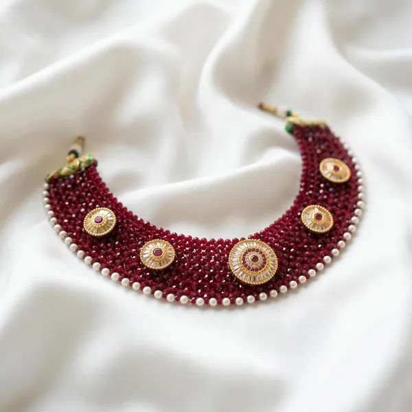 Maroon_Gold_Brass_Hydro_Crystal_Bead_Choker_Necklace_For_Women