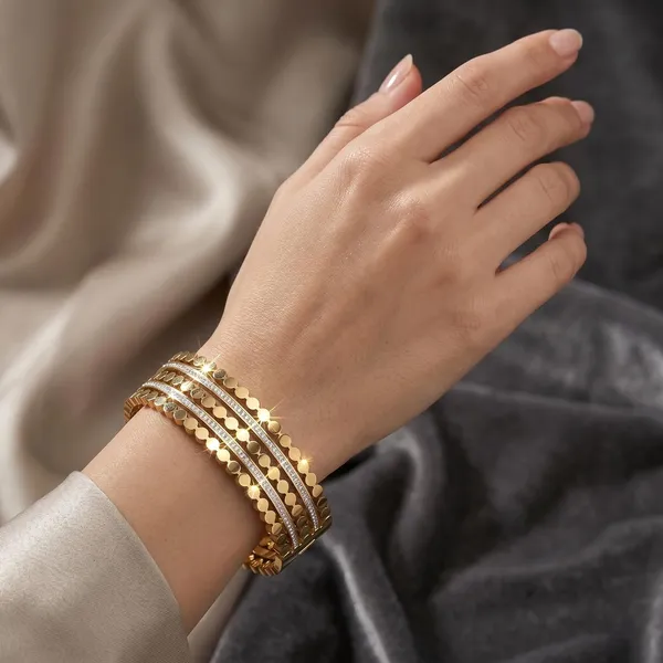 Gold_Brass_Multi-Row_Disc_Link_Stone_Bangle_Bracelet_For_Women