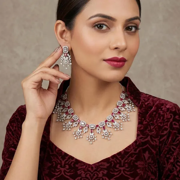 Magenta_Pink_Brass_Cz_Stone_Statement_Necklace_Set_For_Women