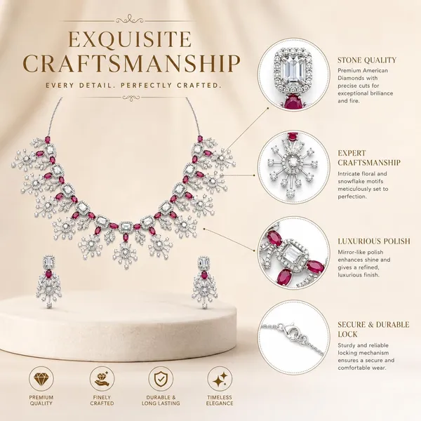 Magenta_Pink_Brass_Cz_Stone_Statement_Necklace_Set_For_Women