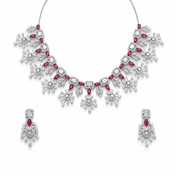 Magenta_Pink_Brass_Cz_Stone_Statement_Necklace_Set_For_Women