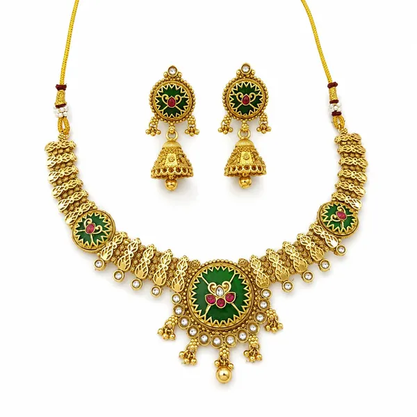 Antique_Gold_Multicolor_Brass_Kundan_Choker_Necklace_Set_With_Jhumka_For_Women