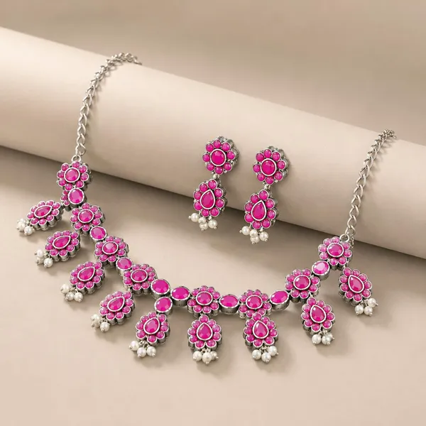 Pink_Oxidised_Silver_Plated_Floral_Necklace_Set_For_Women