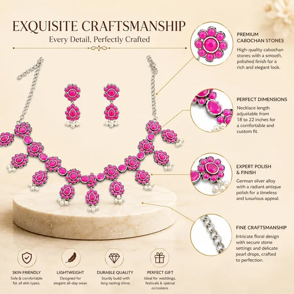 Pink_Oxidised_Silver_Plated_Floral_Necklace_Set_For_Women