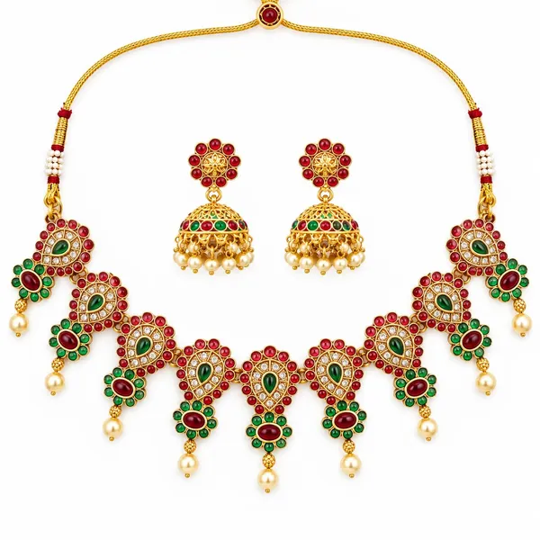 Multicolor_Gold_Plated_Brass_Temple_Necklace_Jhumka_Set_For_Women